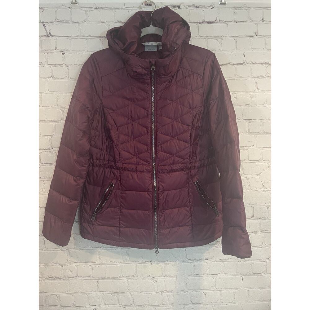 ATHLETA 90% Goose Down Wine Hooded Down Quilted Light Puffer Jacket Coat Small